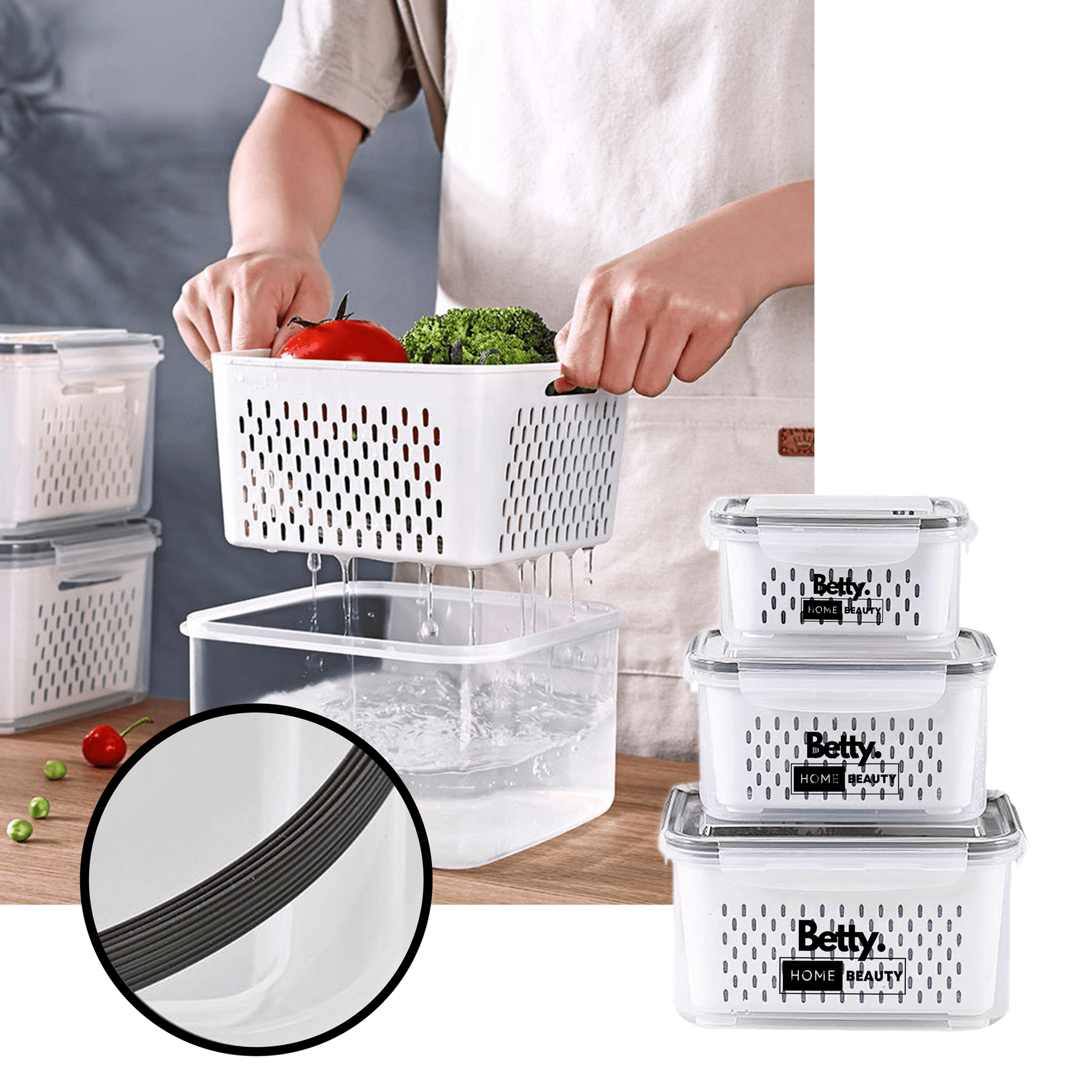 BHB - Airtight Storage Container Set with Strainer Inserts (3 Piece ...