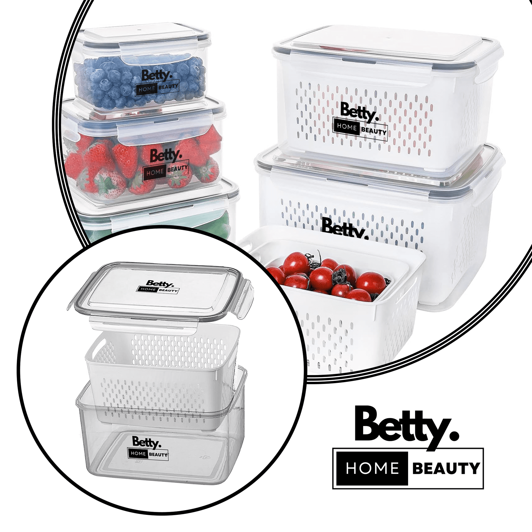 BHB - Airtight Storage Container Set with Strainer Inserts (3 Piece ...