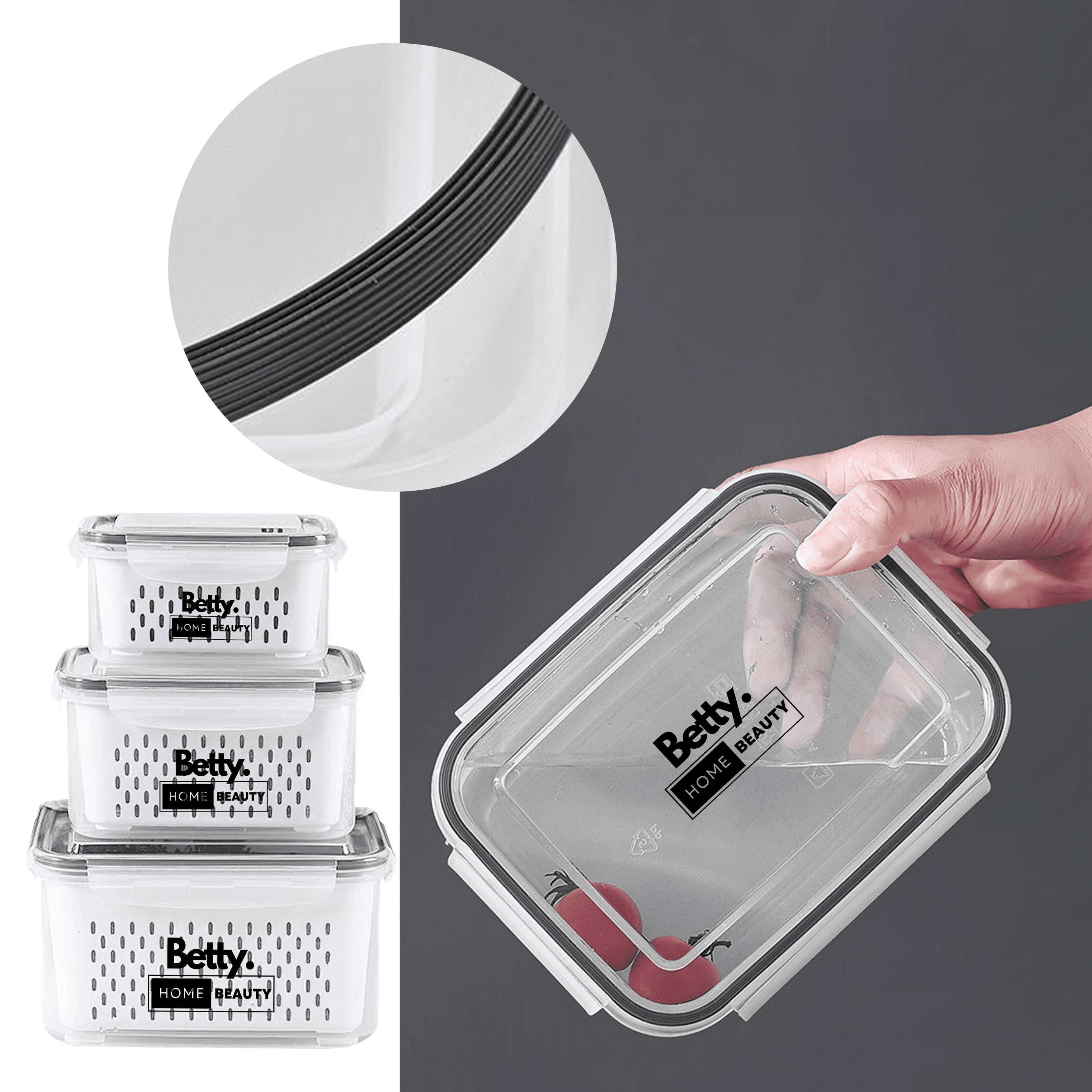 BHB - Airtight Storage Container Set with Strainer Inserts (3 Piece ...