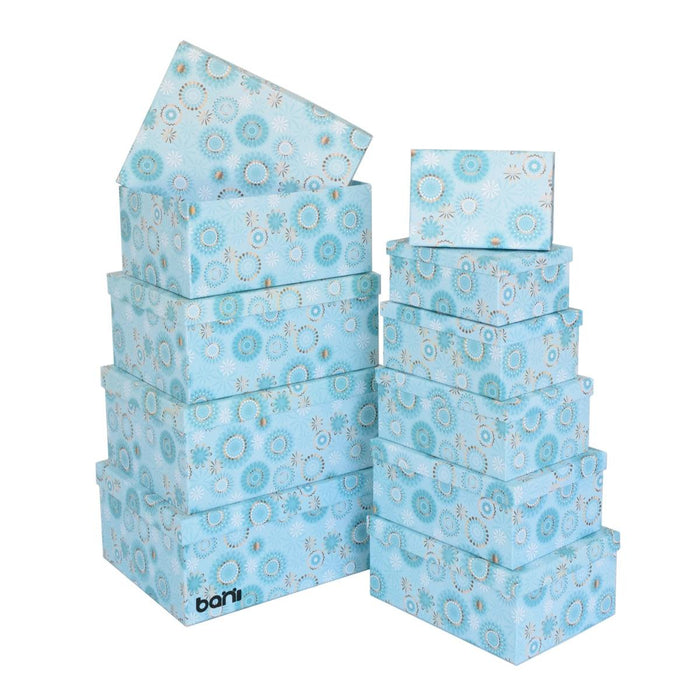 bani- Blue Flowers - 10 Piece Nesting Gift Box Set with Lid - tomu.co.za